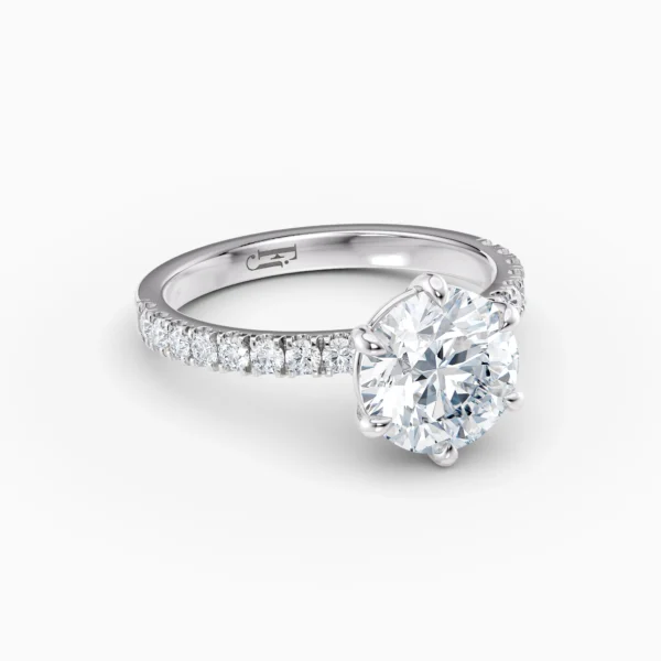 Round Diamond Set In White Gold Engagement Ring Front Side View