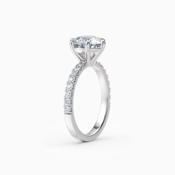 Round Diamond Set In White Gold Engagement Ring Front Side View