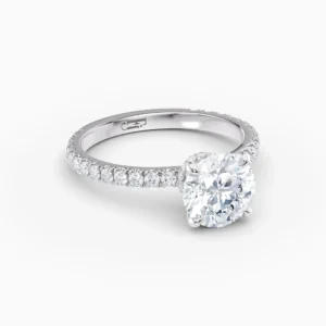 Round Cut Diamond Set In White Gold Engagement Ring Front Side View